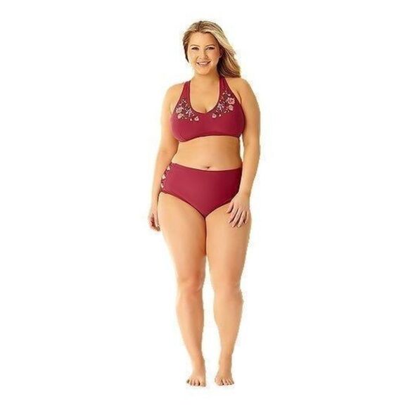 Allure IMG Maroon Cutout Bow Sides Bikini Brief Swim Bottom Plus Size 20-22 - Picture 2 of 9